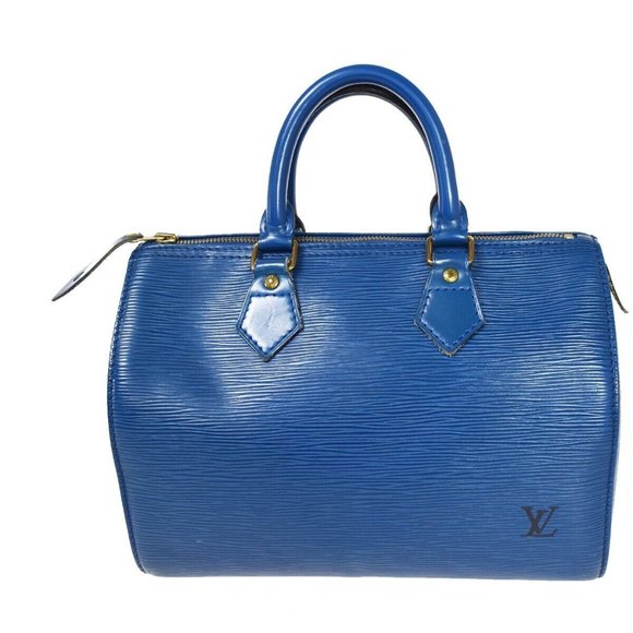LOUIS VUITTON LV Logo Speedy Travel Hand Bag Epi Leather Blue